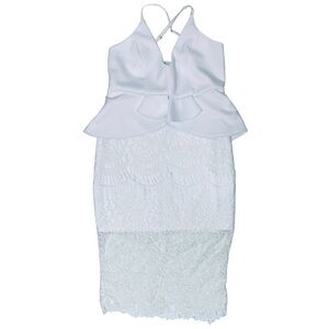 Elegant White Lace Overlay Peplum Dress